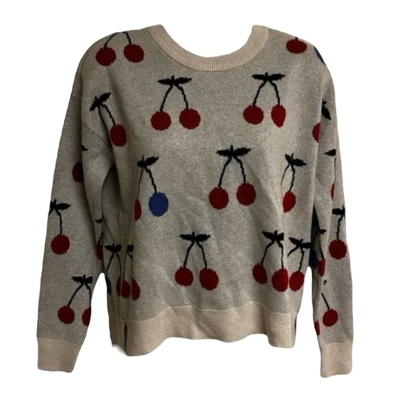 MADEWELL Cherry Jacquard Pullover Sweater in Heather Cement Size XS - SUPER CUTE - Picture 3 of 6